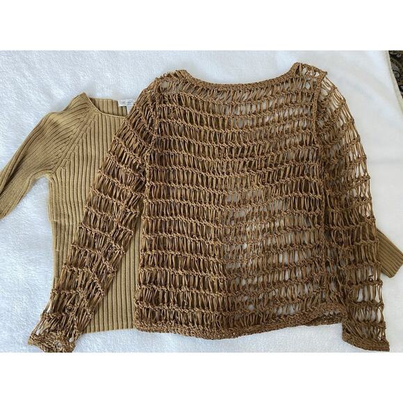 Vintage Brooks Brothers Sz S 2 Pc Brown LS Sweater With Lattice Laced Overlay - Picture 7 of 10